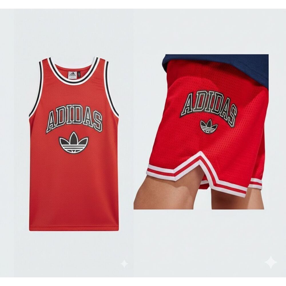 #638 ADIDAS ORIGINALS Youth RED 2 piece Jersey Sport Short set